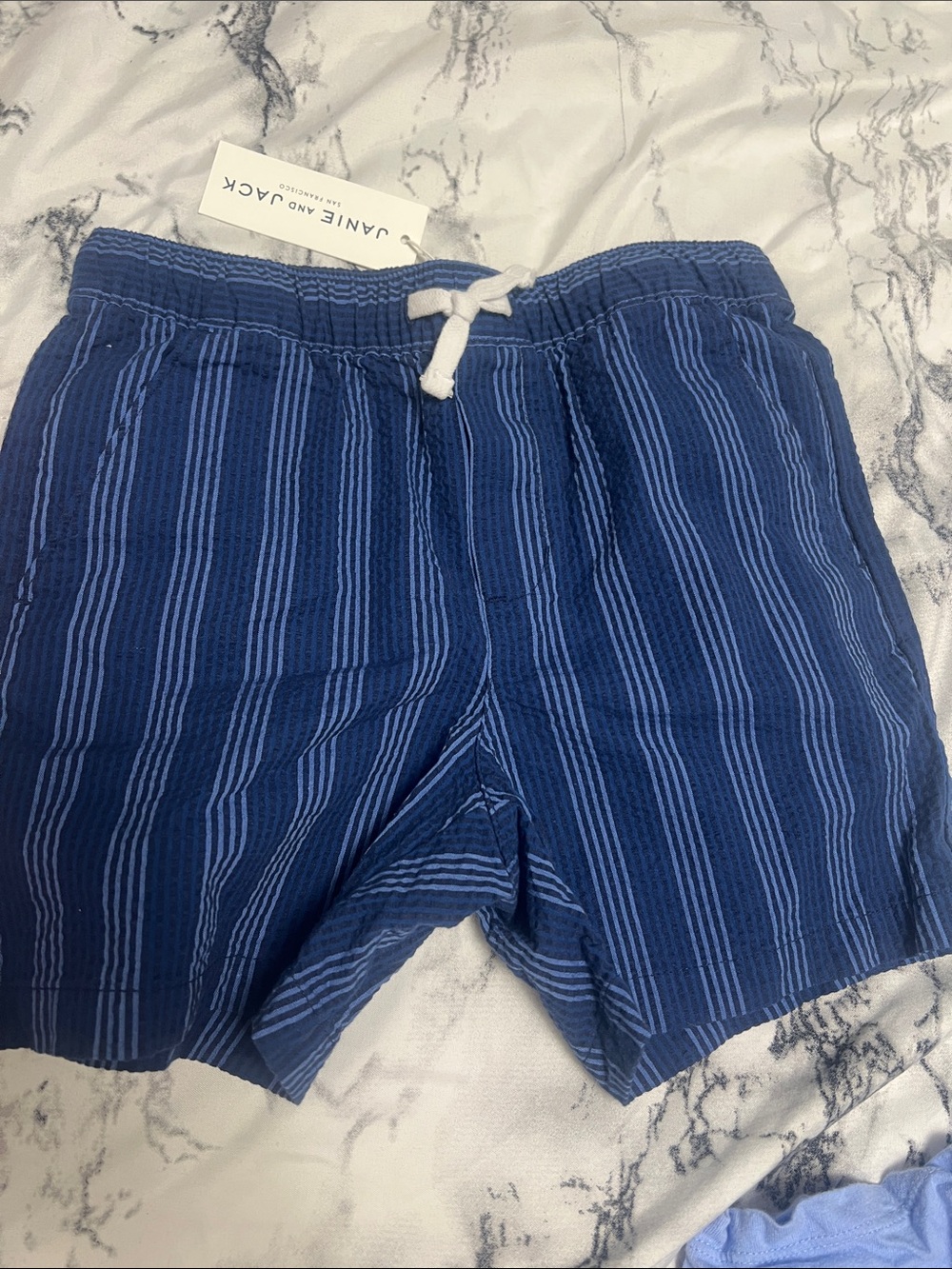 Janie and Jack Navy and Light Blue Striped Drawstring Shorts
